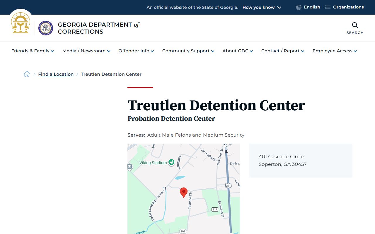 Georgia Department of Corrections Treutlen Detention Center facility page