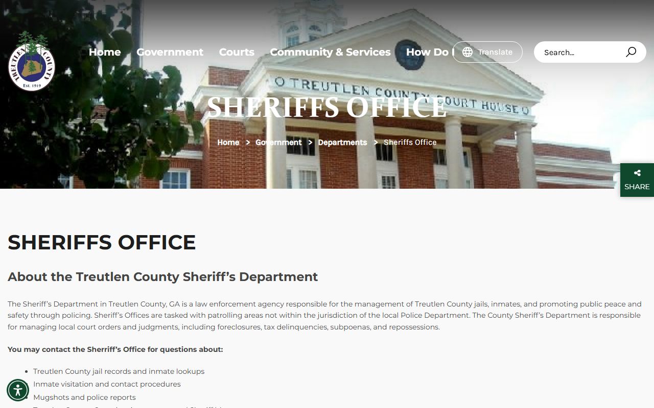 Treutlen County sheriff page for inmate records and jail lookup